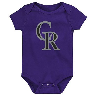 Newborn & Infant Purple/White/Heather Gray Colorado Rockies Biggest Little Fan 3-Pack Bodysuit Set