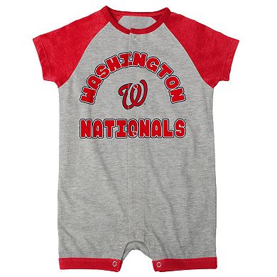 Infant Heather Gray Washington Nationals Extra Base Hit Raglan Full-Snap Romper