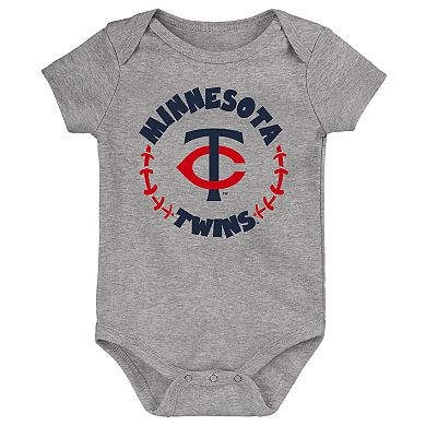 Infant Navy/White/Heather Gray Minnesota Twins Biggest Little Fan 3-Pack Bodysuit Set