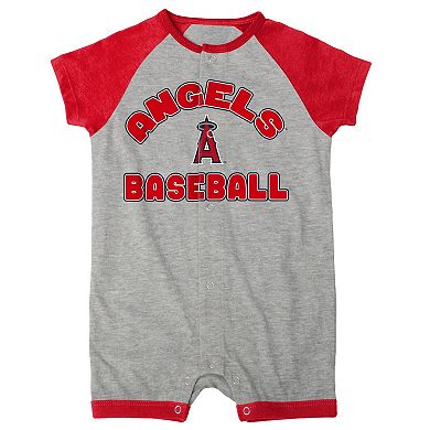 Newborn & Infant Heather Gray Los Angeles Angels Extra Base Hit Raglan Full-Snap Romper