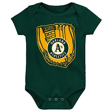 Infant Gold/Green/White Oakland Athletics Minor League Player Three-Pack Bodysuit Set
