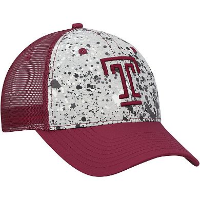 Men's Colosseum Gray/Cherry Temple Owls Love Fern Trucker Snapback Hat