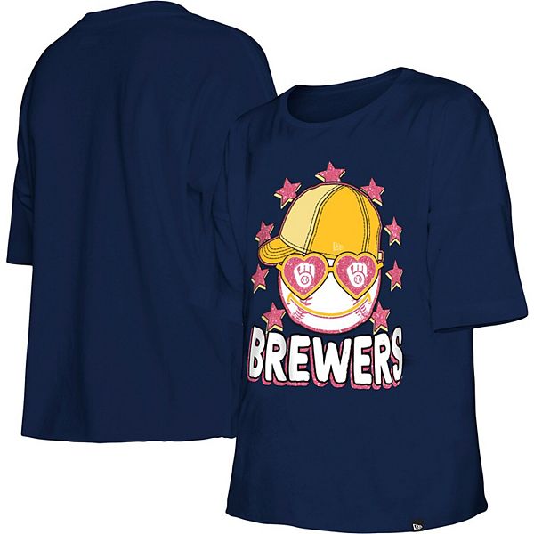 Girls Youth New Era Navy Milwaukee Brewers Team Half Sleeve T-Shirt