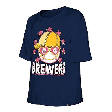 Girls Youth New Era Navy Milwaukee Brewers Team Half Sleeve T-Shirt