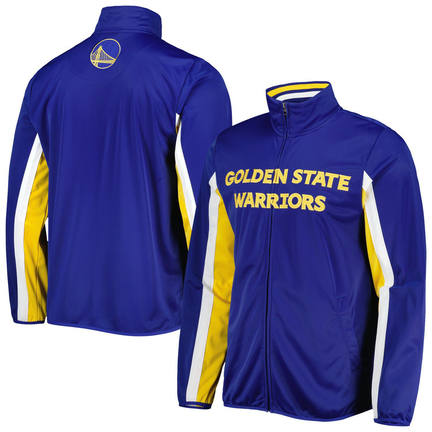 Women's Golden State Warriors G-III 4Her by Carl Banks White/Royal Tip Off  Rhinestone Tricot Full-Zip Track Jacket
