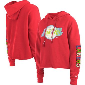 Women's New Era Red Los Angeles Lakers Color Pack Cropped Top Pullover Hoodie