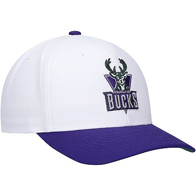 Men's Mitchell & Ness White/Purple Milwaukee Bucks Hardwood Classics Core 2-Tone 2.0 Pro Snapback Hat