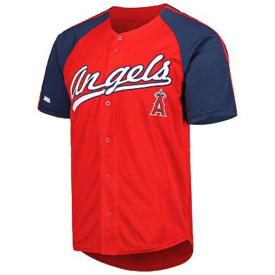 Men's Stitches Red Los Angeles Angels Button-Down Raglan Fashion Jersey