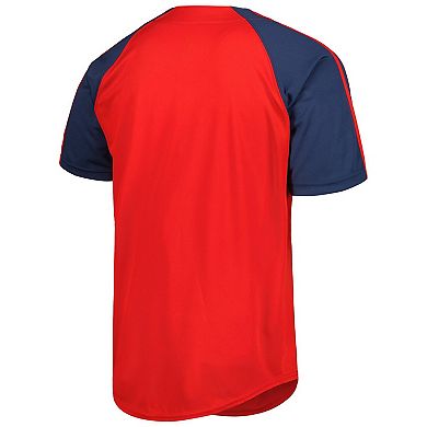 Men's Stitches Red Los Angeles Angels Button-Down Raglan Fashion Jersey