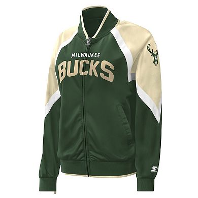 Women's Starter Hunter Green Milwaukee Bucks Slam Dunk Raglan Full-Zip Track Jacket