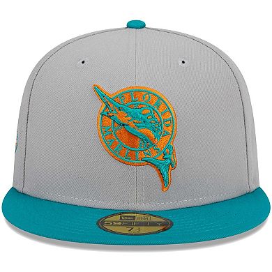 Men's New Era Gray/Teal Florida Marlins Cooperstown Collection 59FIFTY Fitted Hat