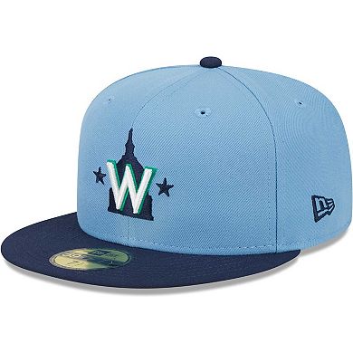 Men's New Era Light Blue/Navy Washington Nationals Green Undervisor 59FIFTY Fitted Hat