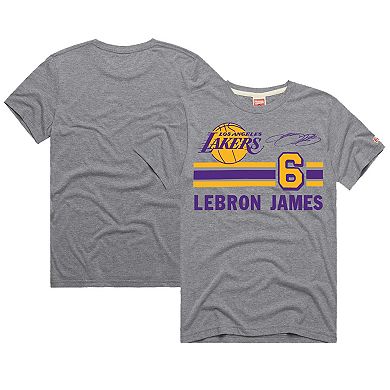 Men's Homage LeBron James Gray Los Angeles Lakers Number Tri-Blend T-Shirt