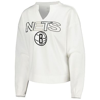 Women's Concepts Sport White Brooklyn Nets Sunray Notch Neck Long Sleeve T-Shirt
