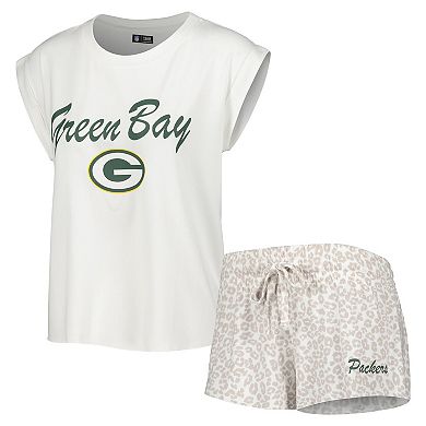 Women's Concepts Sport White/Cream Green Bay Packers Montana Knit T-Shirt & Shorts Sleep Set