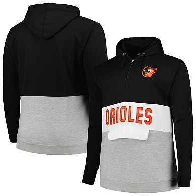 Men's Black/Heather Gray Baltimore Orioles Big & Tall Hoodie Half-Zip Sweatshirt
