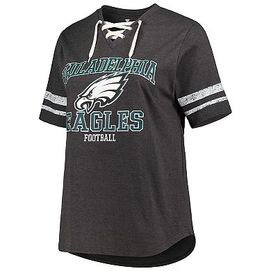 Women's Fanatics Branded Heather Charcoal Philadelphia Eagles Plus Size Lace-Up V-Neck T-Shirt