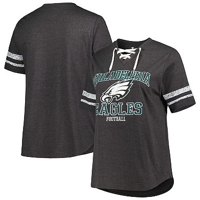 Women's Fanatics Branded Heather Charcoal Philadelphia Eagles Plus Size Lace-Up V-Neck T-Shirt