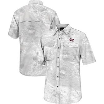 Men's Colosseum White Mississippi State Bulldogs Realtree Aspect Charter Full-Button Fishing Shirt