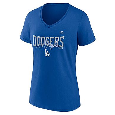 Women's Royal Los Angeles Dodgers Plus Size Wordmark V-Neck T-Shirt