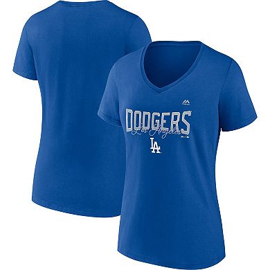 Women's Royal Los Angeles Dodgers Plus Size Wordmark V-Neck T-Shirt
