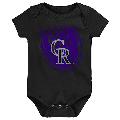 Newborn & Infant Purple/Black/White Colorado Rockies Minor League Player Three-Pack Bodysuit Set