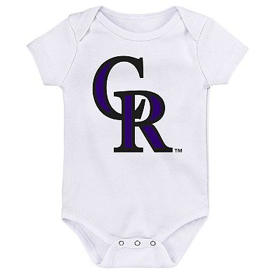 Newborn & Infant Purple/Black/White Colorado Rockies Minor League Player Three-Pack Bodysuit Set