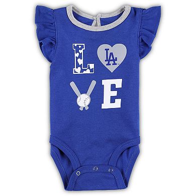 Newborn & Infant Royal/Heather Gray Los Angeles Dodgers Three-Piece Love of Baseball Bib Bodysuit & Booties Set