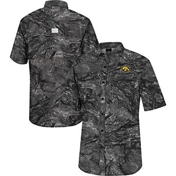 Men's Colosseum Charcoal Iowa Hawkeyes Realtree Aspect Charter Full-Button Fishing Shirt