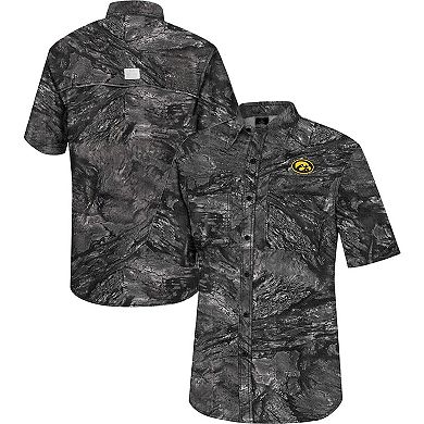 Men's Colosseum Charcoal Iowa Hawkeyes Realtree Aspect Charter Full-Button Fishing Shirt