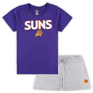 Women's Fanatics Branded Purple/Heather Gray Phoenix Suns Plus Size T-Shirt & Shorts Combo Set