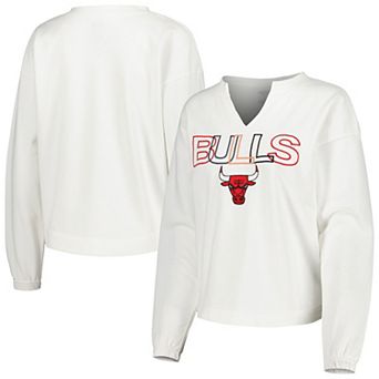 Women's Concepts Sport White Chicago Bulls Sunray Notch Neck Long Sleeve T-Shirt
