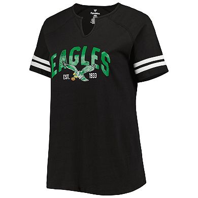 Women's Fanatics Branded Black Philadelphia Eagles Plus Size Throwback Notch Neck Raglan T-Shirt