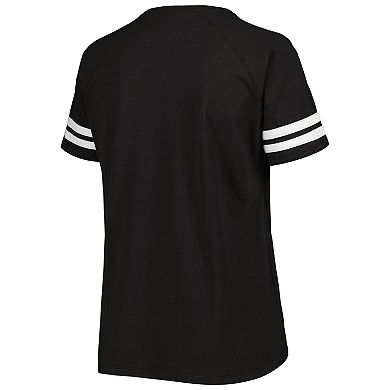 Women's Fanatics Branded Black Philadelphia Eagles Plus Size Throwback Notch Neck Raglan T-Shirt