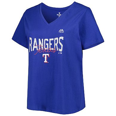 Women's Royal Texas Rangers Plus Size Wordmark V-Neck T-Shirt
