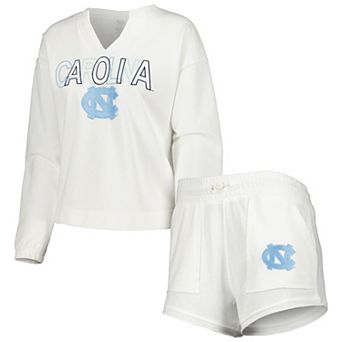 Women's Concepts Sport White North Carolina Tar Heels Sunray Notch Neck Long Sleeve T-Shirt & Shorts Set