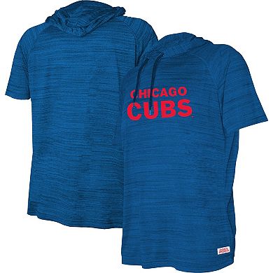 Youth Stitches Heather Royal Chicago Cubs Raglan Short Sleeve Pullover Hoodie