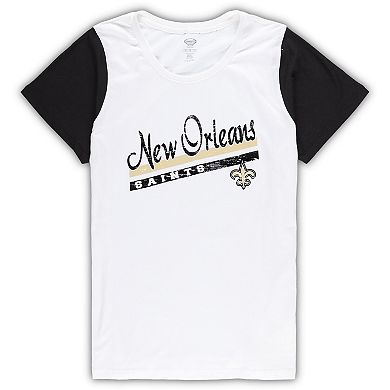 Women's Concepts Sport White/Black New Orleans Saints Plus Size Downfield T-Shirt & Shorts Sleep Set
