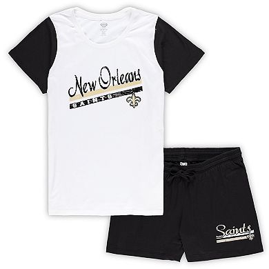 Women's Concepts Sport White/Black New Orleans Saints Plus Size Downfield T-Shirt & Shorts Sleep Set