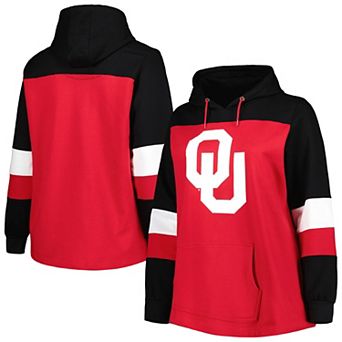 Women's Crimson Oklahoma Sooners Plus Size Color-Block Pullover Hoodie