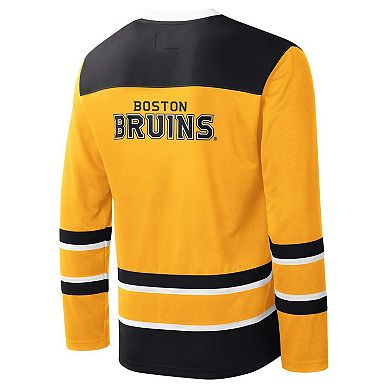 Men's Starter Gold/Black Boston Bruins Cross Check Jersey V-Neck Long Sleeve T-Shirt