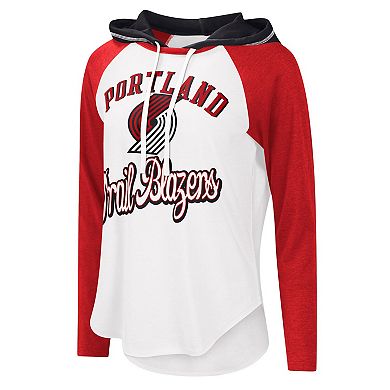 Women's G-III 4Her by Carl Banks White Portland Trail Blazers MVP Raglan Hoodie Long Sleeve T-Shirt