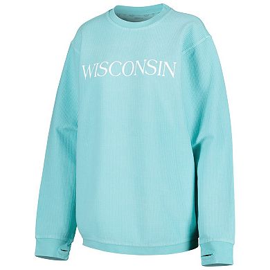 Women's Pressbox Mint Wisconsin Badgers Comfy Cord Bar Print Pullover Sweatshirt