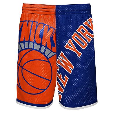 Youth Mitchell & Ness Orange/Blue New York Knicks Hardwood Classics Big Face 5.0 Shorts