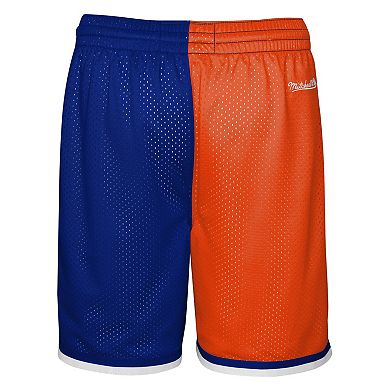 Youth Mitchell & Ness Orange/Blue New York Knicks Hardwood Classics Big Face 5.0 Shorts