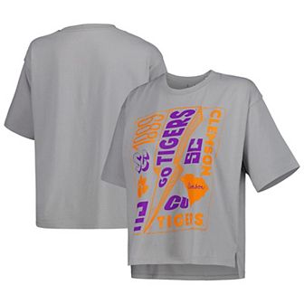 Women's Pressbox Silver Clemson Tigers Rock & Roll School of Rock T-Shirt