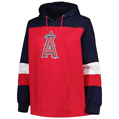 Women's Red Los Angeles Angels Plus Size Colorblock Pullover Hoodie