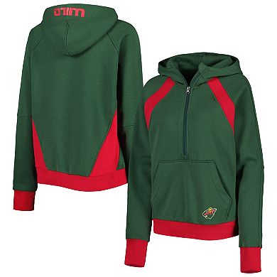Women's Starter Green Minnesota Wild Wishbone Half-Zip Hoodie