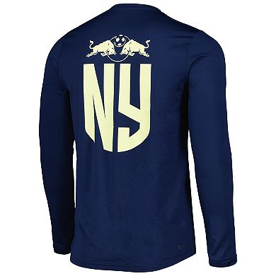 Men's adidas Navy New York Red Bulls Jersey Hook AEROREADY Long Sleeve T-Shirt