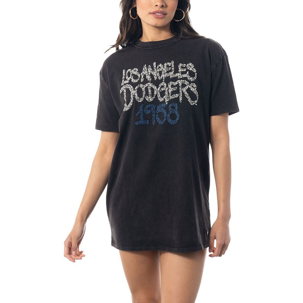 dodgers t shirt dress Women's Los Angeles Dodgers Lusso White Nettie Raglan Half-Sleeve Tri-Blend  T-Shirt Dress